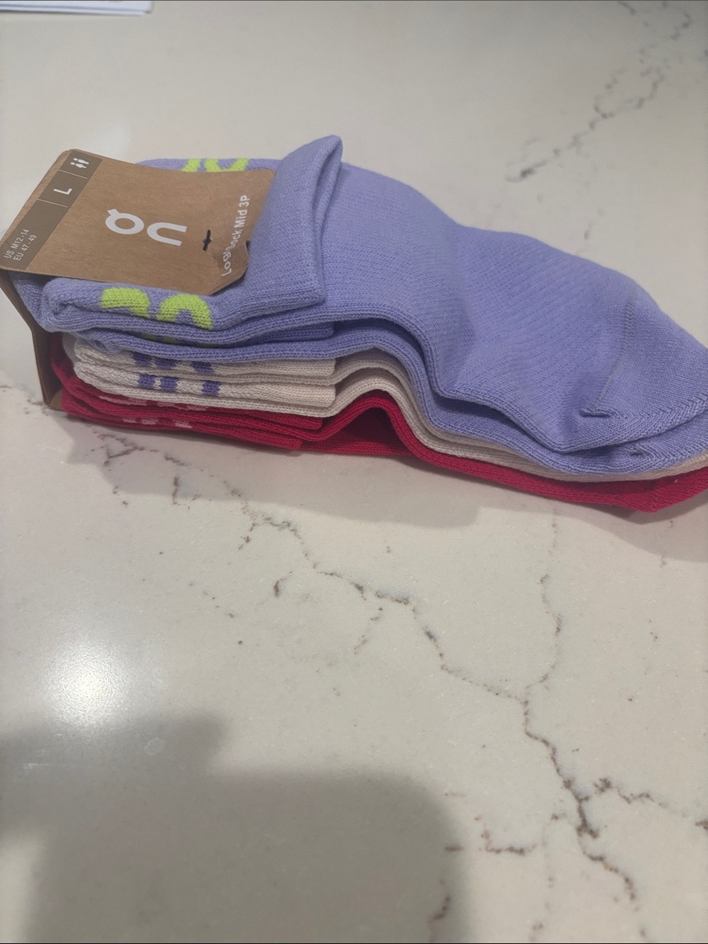On Running Logo Sock Mid (3-Pack). Lavender, Ivory & Bright Pink. NWT